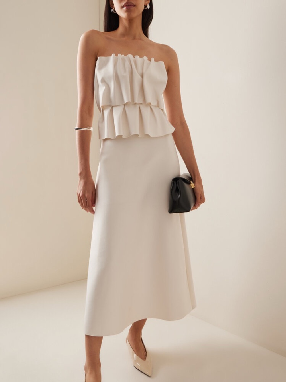 House of Dagmar - Ruffled Stretch-Crepe Strapless Midi Dress